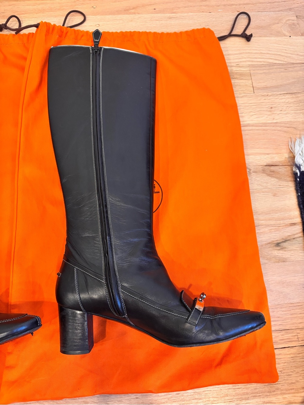 Hermes black leather tall boots with silver colored buckle detail size EU 39 - Picture 7 of 16